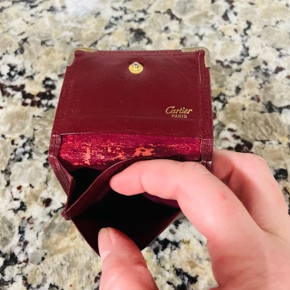 CARTIER Oxblood Red Leather Logo Small Wallet 💯 AUTHENTIC - Picture 9 of 13